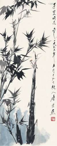 唐 云（1910～1993） 为吴子复作 竹雀图 设色纸本 镜片