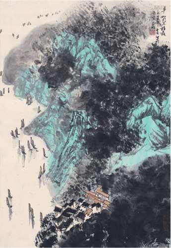 亚 明（1924～2002） 为吴卓如作 长江远眺图 设色纸本 立轴