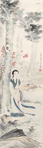 黄君璧（1898～1991） 桐荫仕女图 设色纸本 镜片