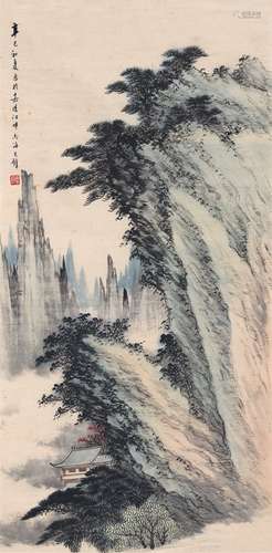 黄君璧（1898～1991） 松山归隐图 设色纸本 画心