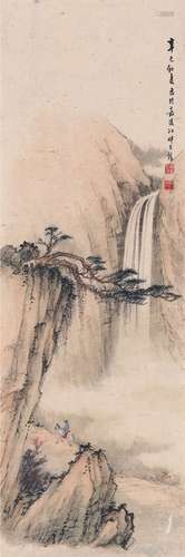 黄君璧（1898～1991） 奇松飞瀑图 设色纸本 镜片