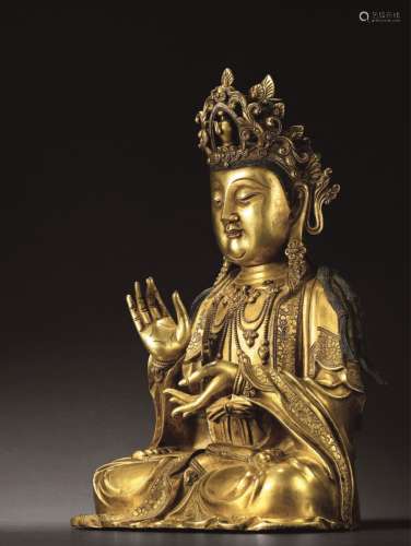 明•铜鎏金大势至菩萨坐像