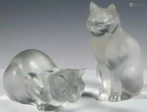 (2) LALIQUE CAT FIGURES