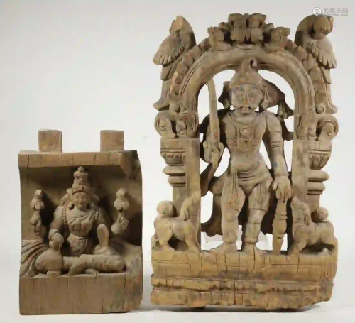 (2) EARLY INDIAN CARVED ARCHITECTURAL PANELS WITH