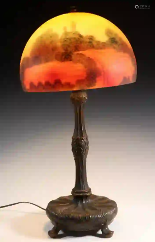 REVERSE PAINTED GLASS SHADE TABLE LAMP