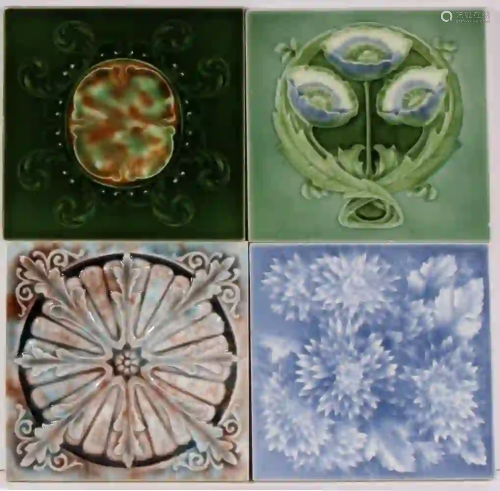 (4) ART NOUVEAU RELIEF ART TILES