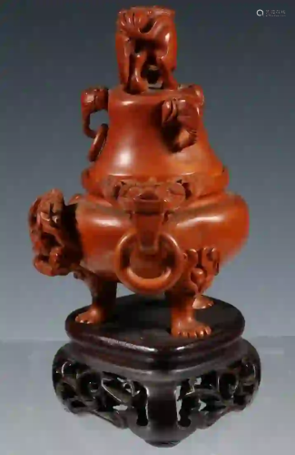 CARVED CHINESE CENSER, 20TH C.