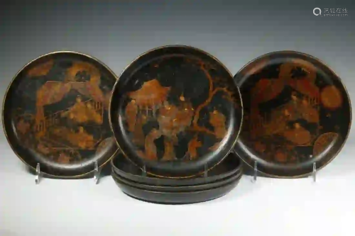 (6) JAPANESE LACQUERED WOODEN PLATES