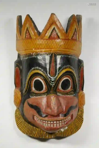 20TH C. CARVED AND PAINTED WOOD MASK FROM INDIA