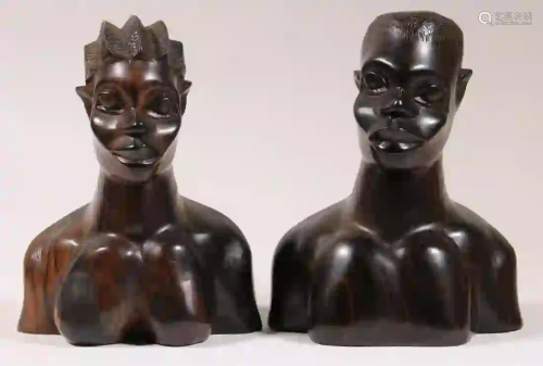 PR OF NIGERIAN CARVED BUSTS OF MAN & WOMAN IN IRO…