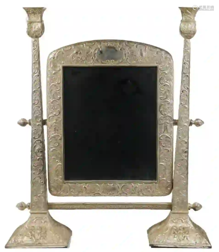 GERMAN SILVER-PLATE VANITY MIRROR WITH INTEGRAL