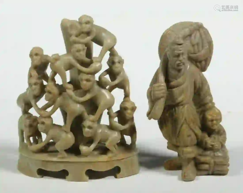 (2) CARVED SOAPSTONE FIGURES