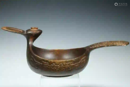 RUSSIAN CARVED BIRD FORM ALE BOWL