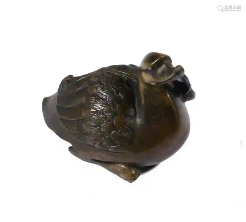 CHINESE BRONZE DUCK FORM PAPERWEIGHT