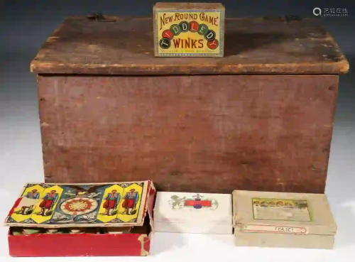 WOODEN TOY BOX OF (10) EARLY CHILDREN'S GAMES