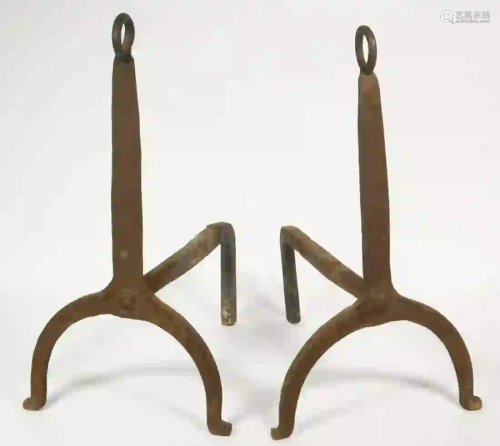 PR EARLY WROUGHT IRON ANDIRONS