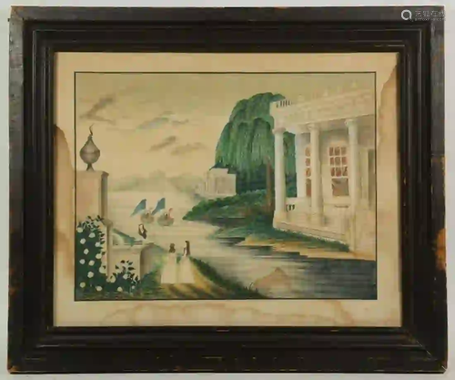 LATE 18TH C. NAIVE MEMORIAL WATERCOLOR