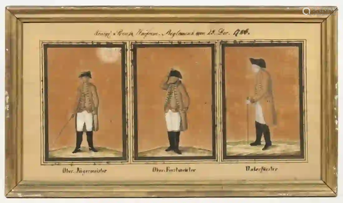 PERIOD TRIPTYCH OF 18TH C. GERMAN MILITARY UNIFORMS