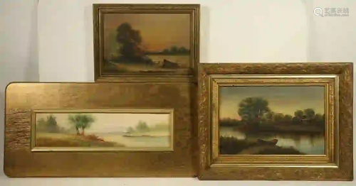 (3) EARLY 20TH C. NAIVE LANDSCAPE PAINTINGS: (2) OIL,