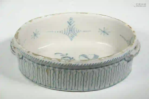 TIN GLAZED EARTHENWARE OVAL BASIN