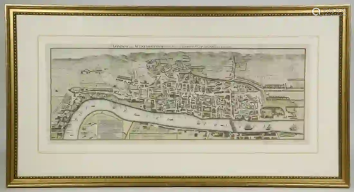 HAND COLORED MAP OF LONDON (THE RIVER THAMES), FRA…