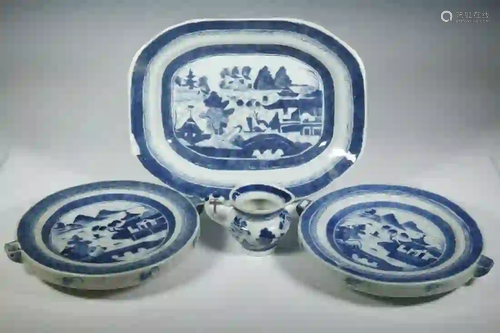 (4 PCS) CHINESE BLUE & WHITE CANTON PORCELAIN