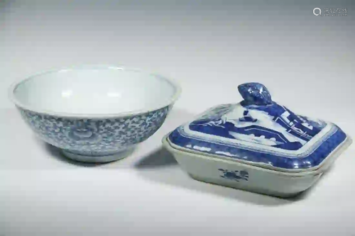 (2 PCS) BLUE & WHITE CHINESE PORCELAIN