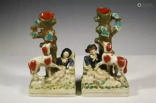 PR STAFFORDSHIRE SPILL VASES WITH SPANIELS