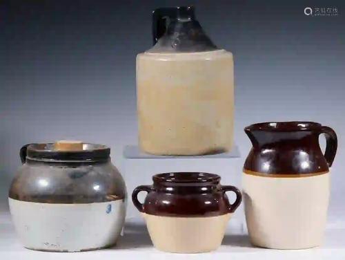 (4 PCS) TWO-TONE GLAZED STONEWARE