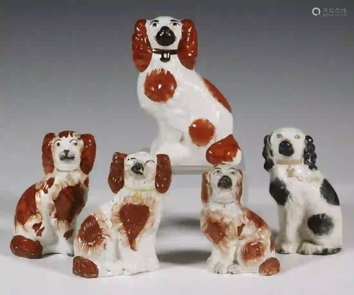 (5) STAFFORDSHIRE SPANIEL FIGURINES