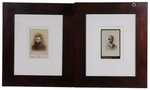 (2) FRAMED PEN & INK DRAWINGS ON CABINET PHOTOS