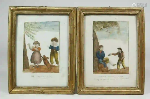 PR OF 18TH C. FRENCH GENRE MINIATURE WATERCOLORS