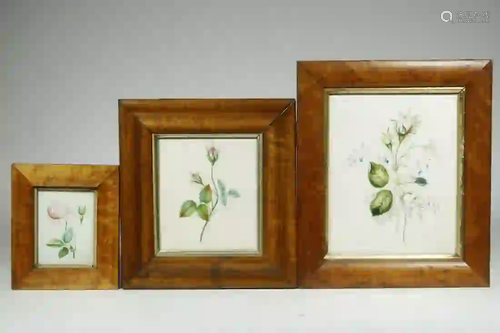 (3) 19TH C. SCHOOLGIRL FLORAL WATERCOLORS IN GRADUAT…