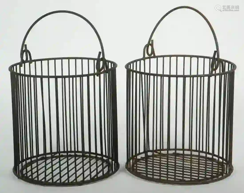 (2) VINTAGE SWING HANDLE WIRE BASKETS