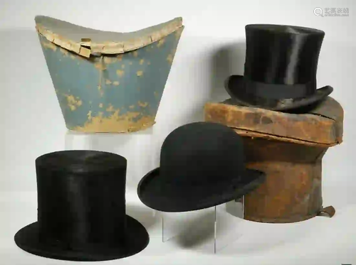 (3) VINTAGE GENT'S HAT LOT, PLUS ACCESSORY BRUSH