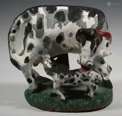 FOLK ART WOODEN COW SCULPTURE