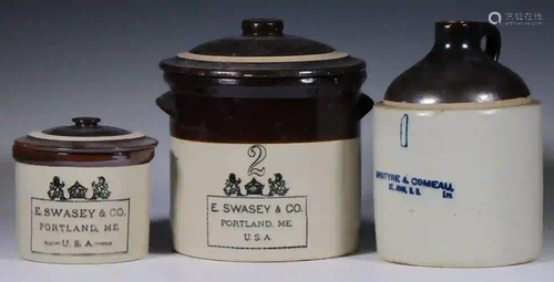 (3 PCS) GLAZED STONEWARE - E. SWASEY, MCINTYRE & COMEAU