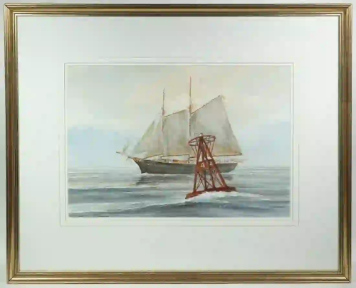 SHIP WATERCOLOR BY E. JOHNSON