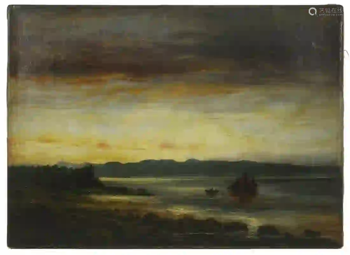 MAINE HARBOR AT DUSK, UNSIGNED, CIRCA 1890, UNFRAMED