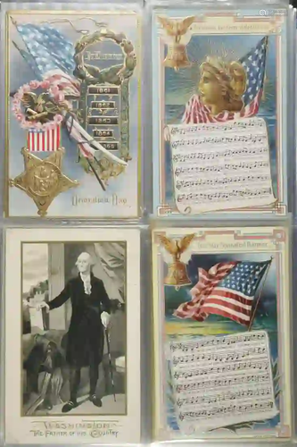 BINDER OF (125) EARLY US PATRIOTIC LITHO POSTCARDS