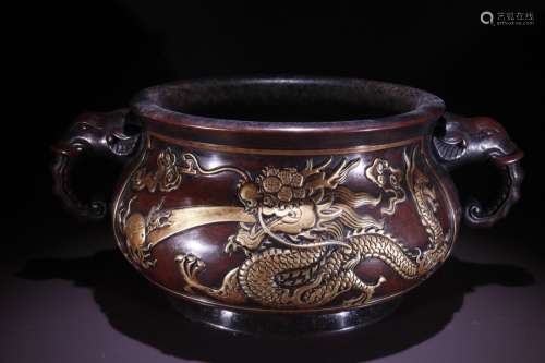 A Gilt Bronze Censer With Dragon Carving