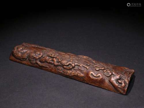 An Agarwood Floral Carving Arm Rest