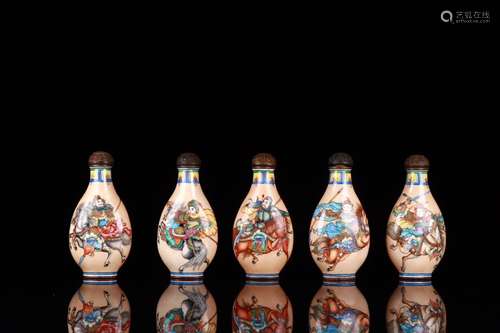 Set Of Enameled Figure Snuff Bottles