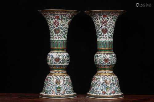 Pair Of Porcelain Blue&White Doucai Vases
