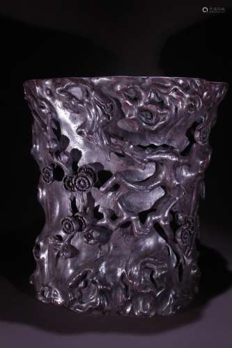An Agarwood Brush Pot With Story-Carving