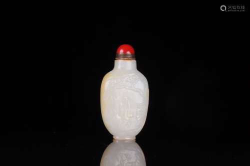 A Hetian Jade Story-Carving Snuff Bottle