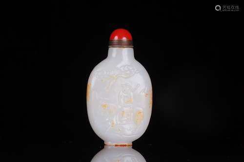 A Hetian Jade Story-Carving Snuff Bottle