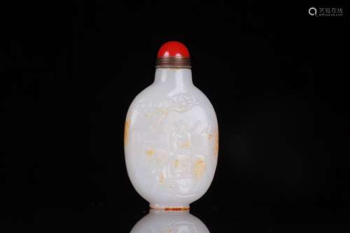 A Hetian Jade Story-Carving Snuff Bottle