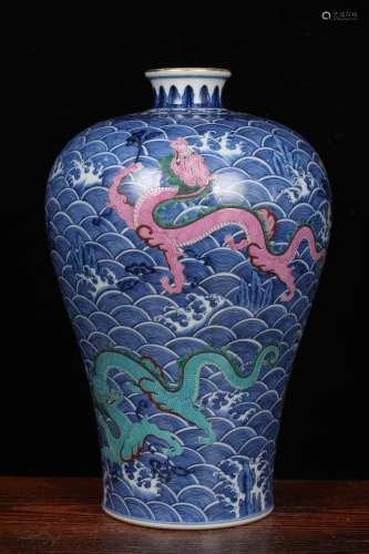 A Porcelain Blue&White Doucai Dragon Meiping Vase