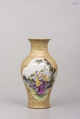 A Porcelain Enameled Figure Vase